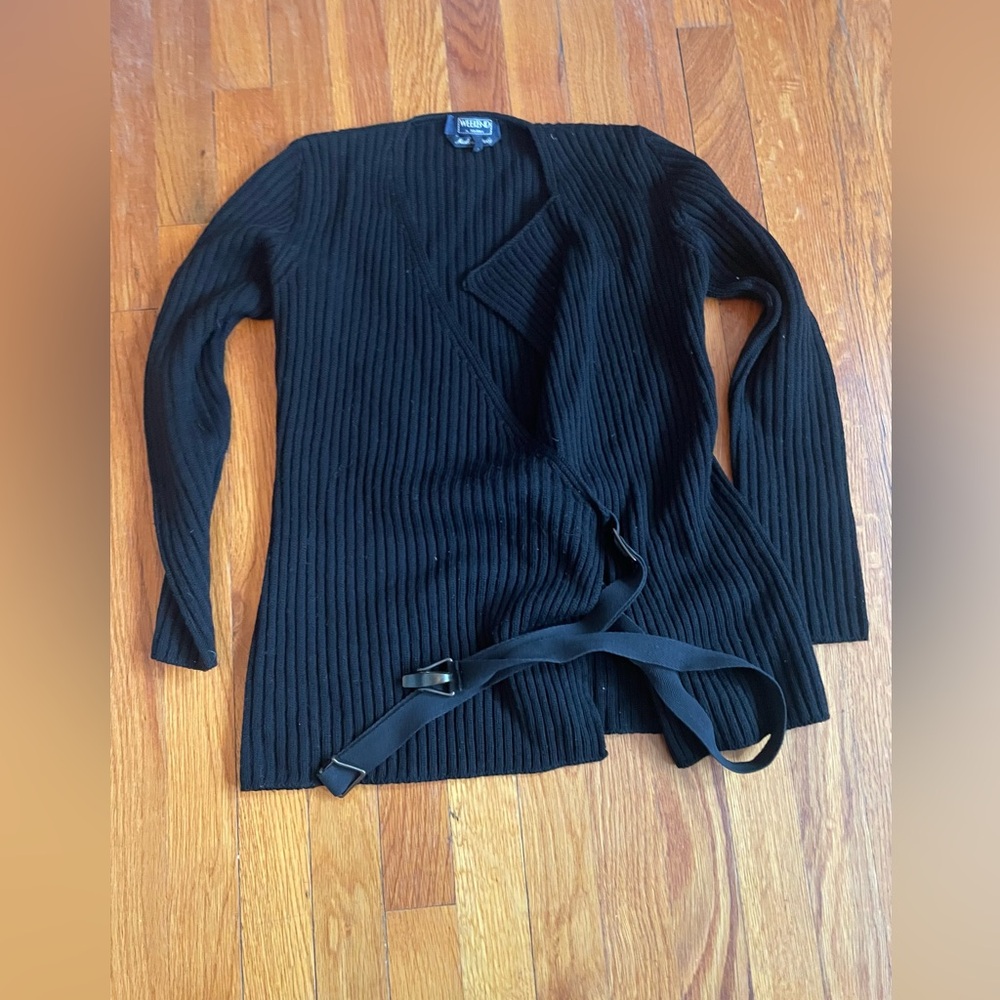 MaxMara Wrap Black Ribbed Cardigan